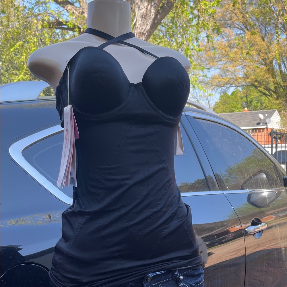 Black Crisscross Bustier Top